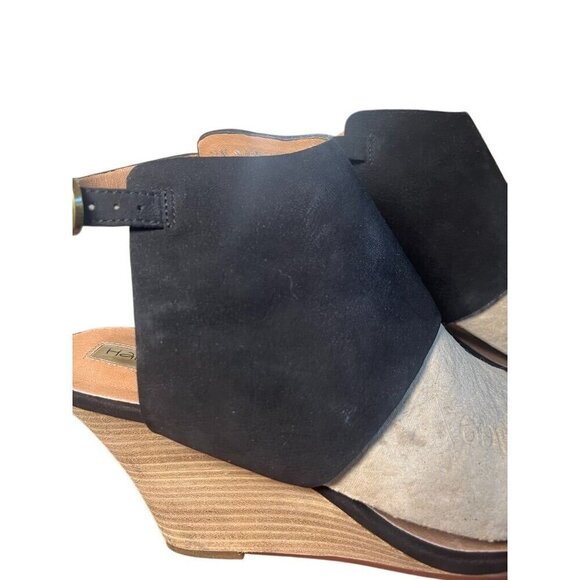 Halogen Suede Shoe 11 Black Wedge Buckle Sandal Heel Neutral Indie Hippie Boho - Picture 3 of 16